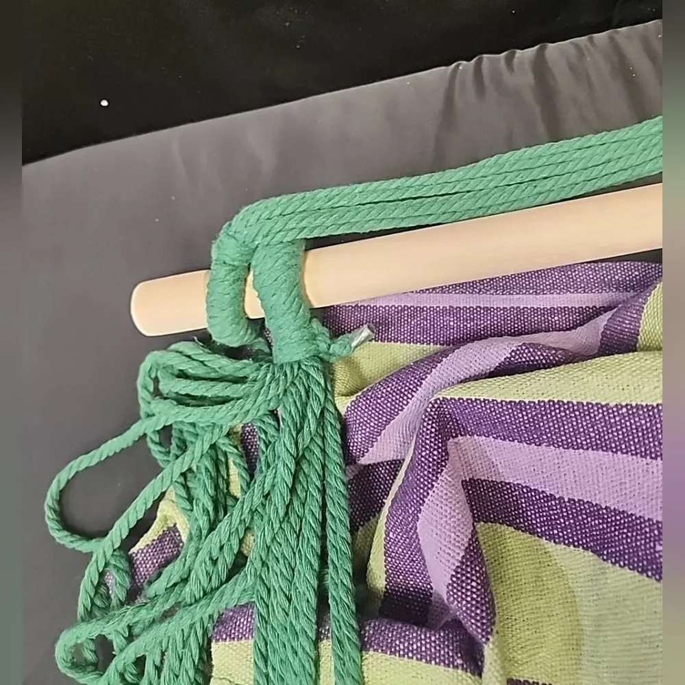 Hammock Hanging Rope Chair Swing Seat Set With 2 Pillows Green And Purple - Picture 9 of 11